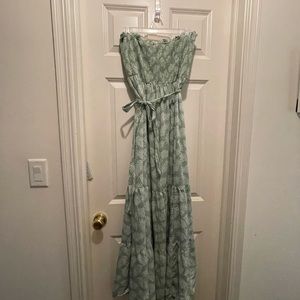 Pink blush maternity green palm dress